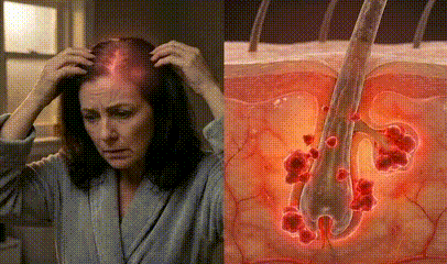 Illustration of a hair follicle below the scalp