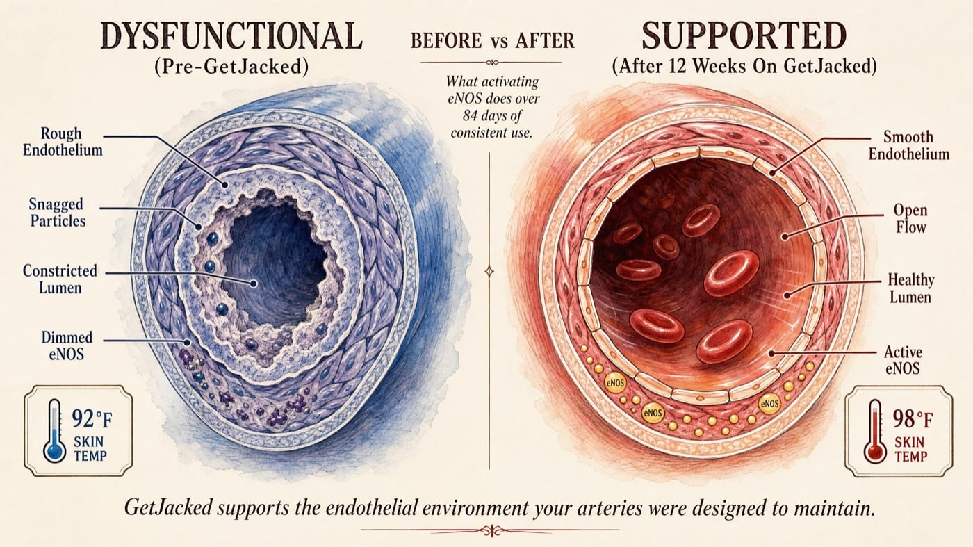 Illustration comparing a less flexible artery lining with a smooth, healthy one