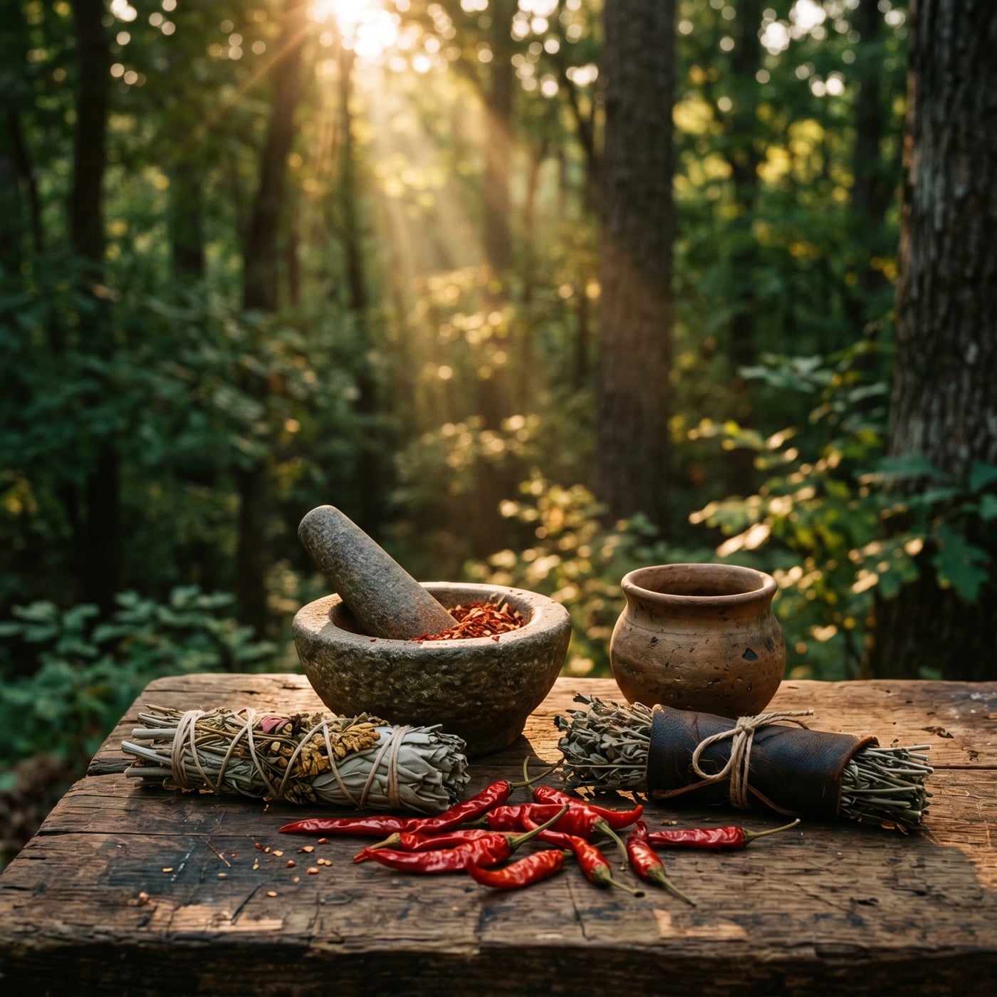 Native American ritual scene with cayenne