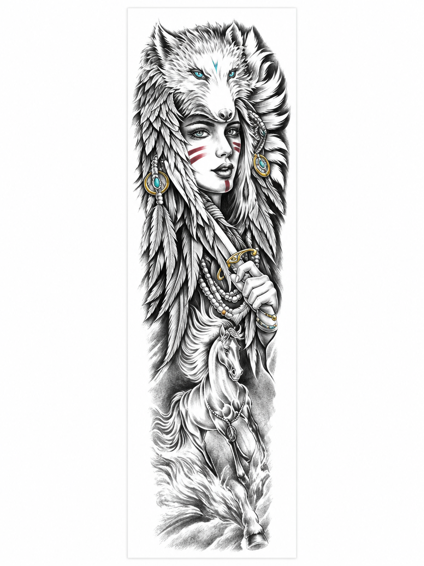 Wolf Headdress Woman Full Sleeve