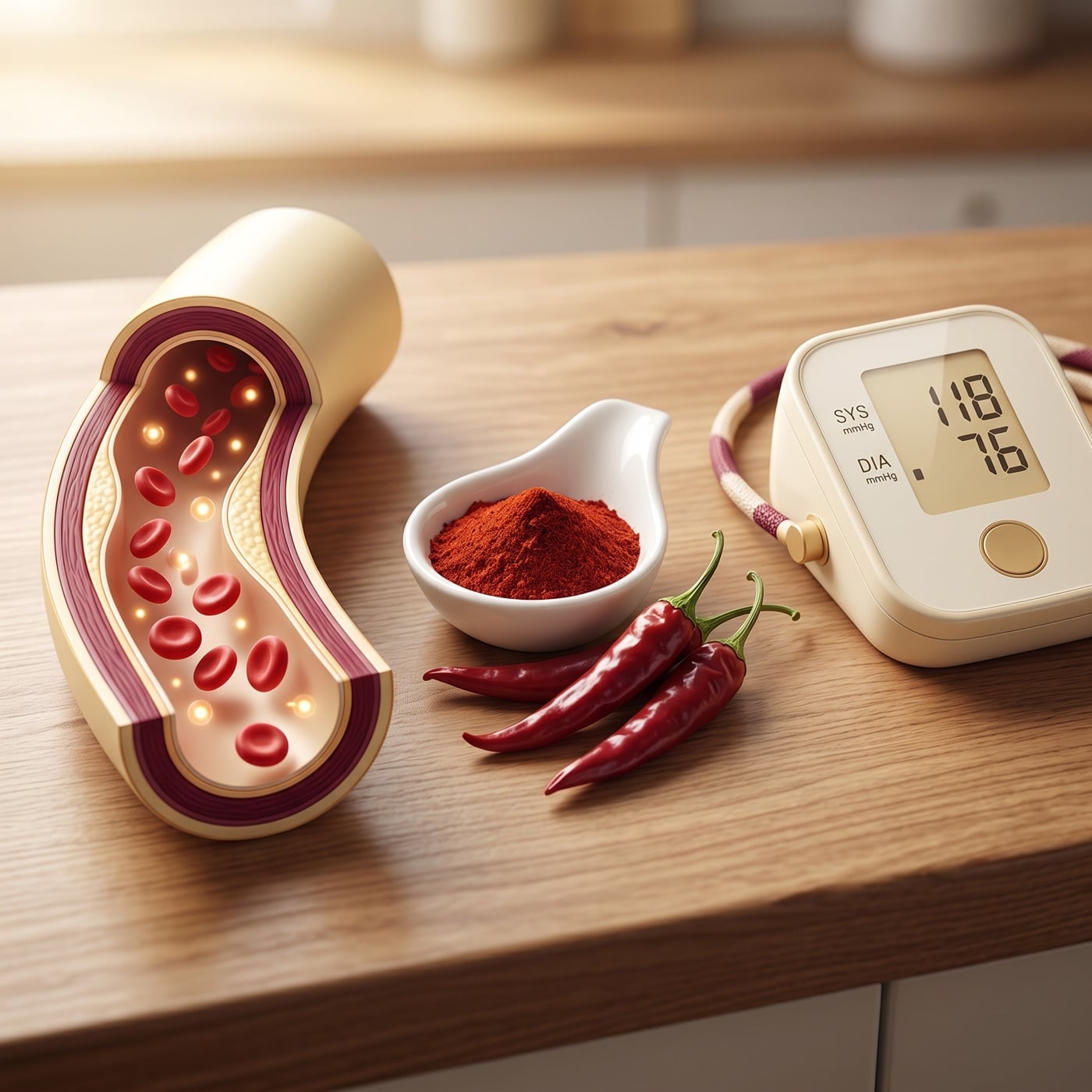 Artery cross-section with cayenne and BP monitor