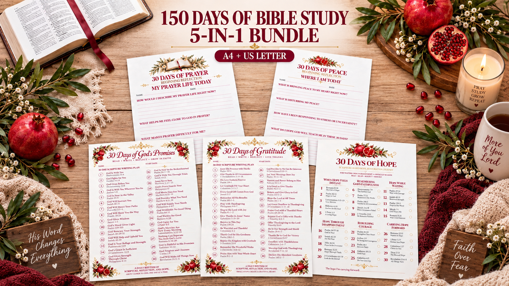 150 Days of Bible Study – 5-in-1 Christian Printable Bundle