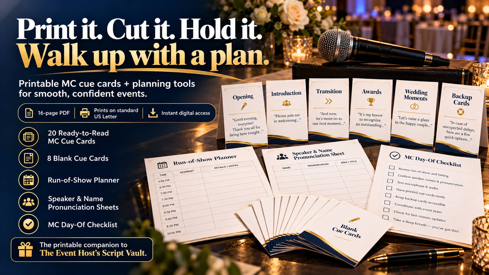 MC Cue Cards + Run-of-Show Planner