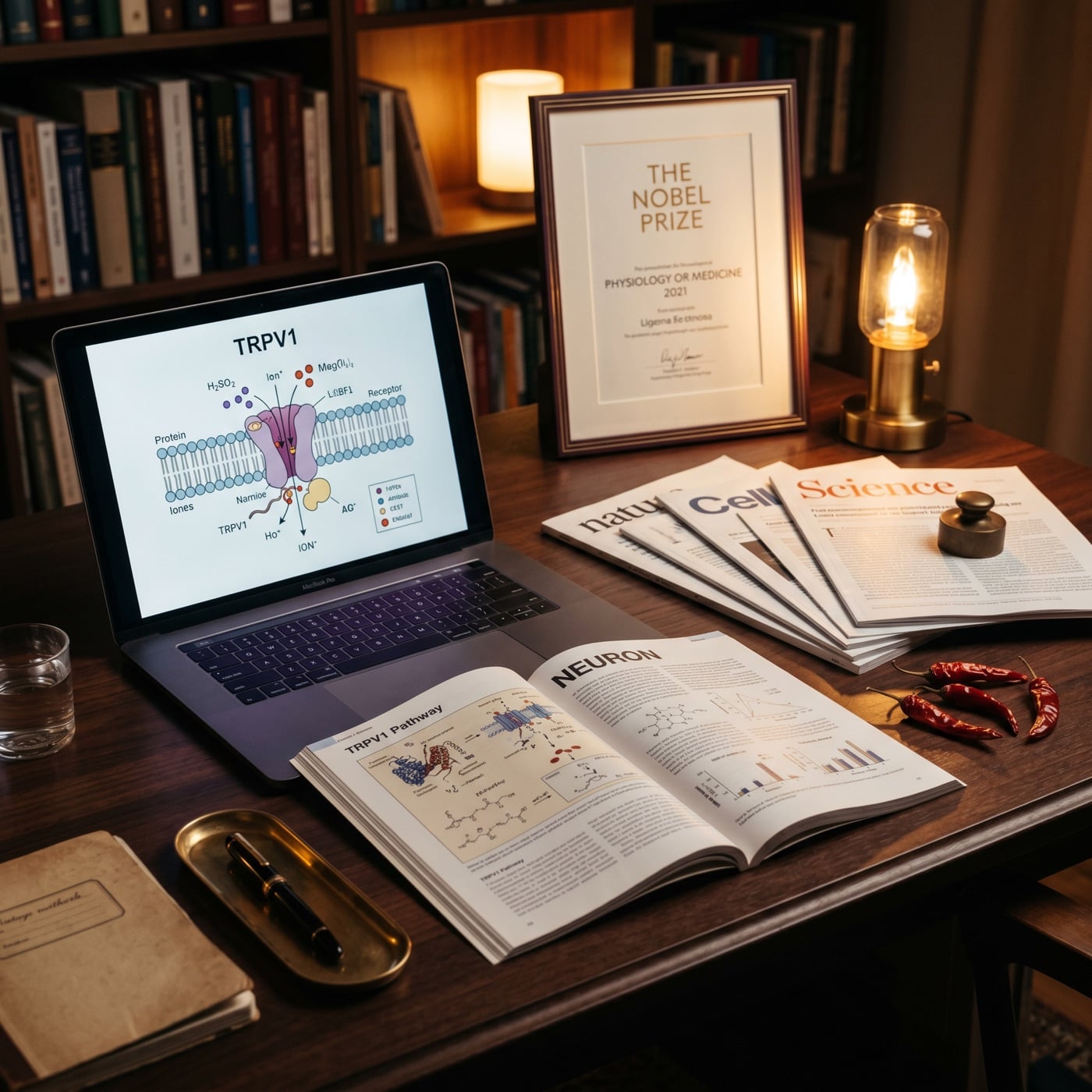 Lab desk with research