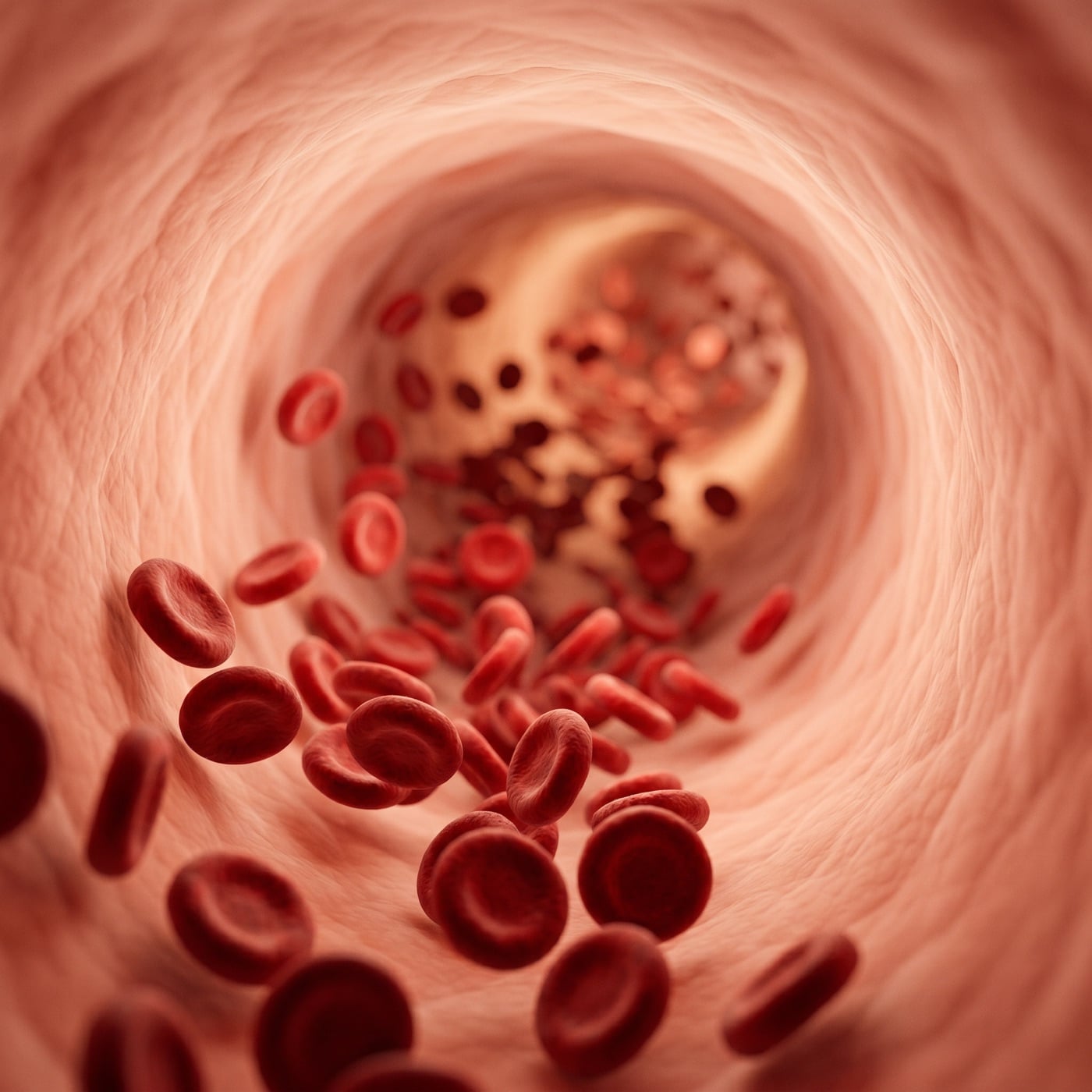 Red blood cells flowing