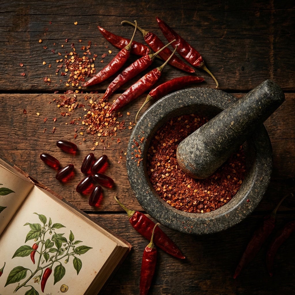 Cayenne peppers and softgels