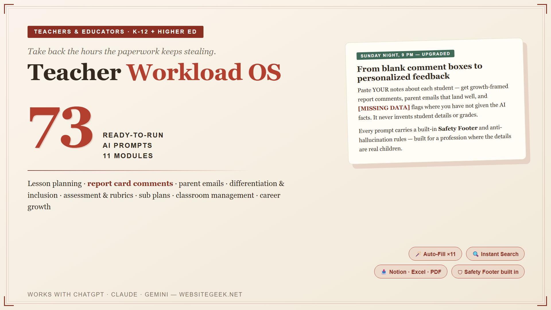 Teacher Workload OS — 73 AI Prompts for Teachers