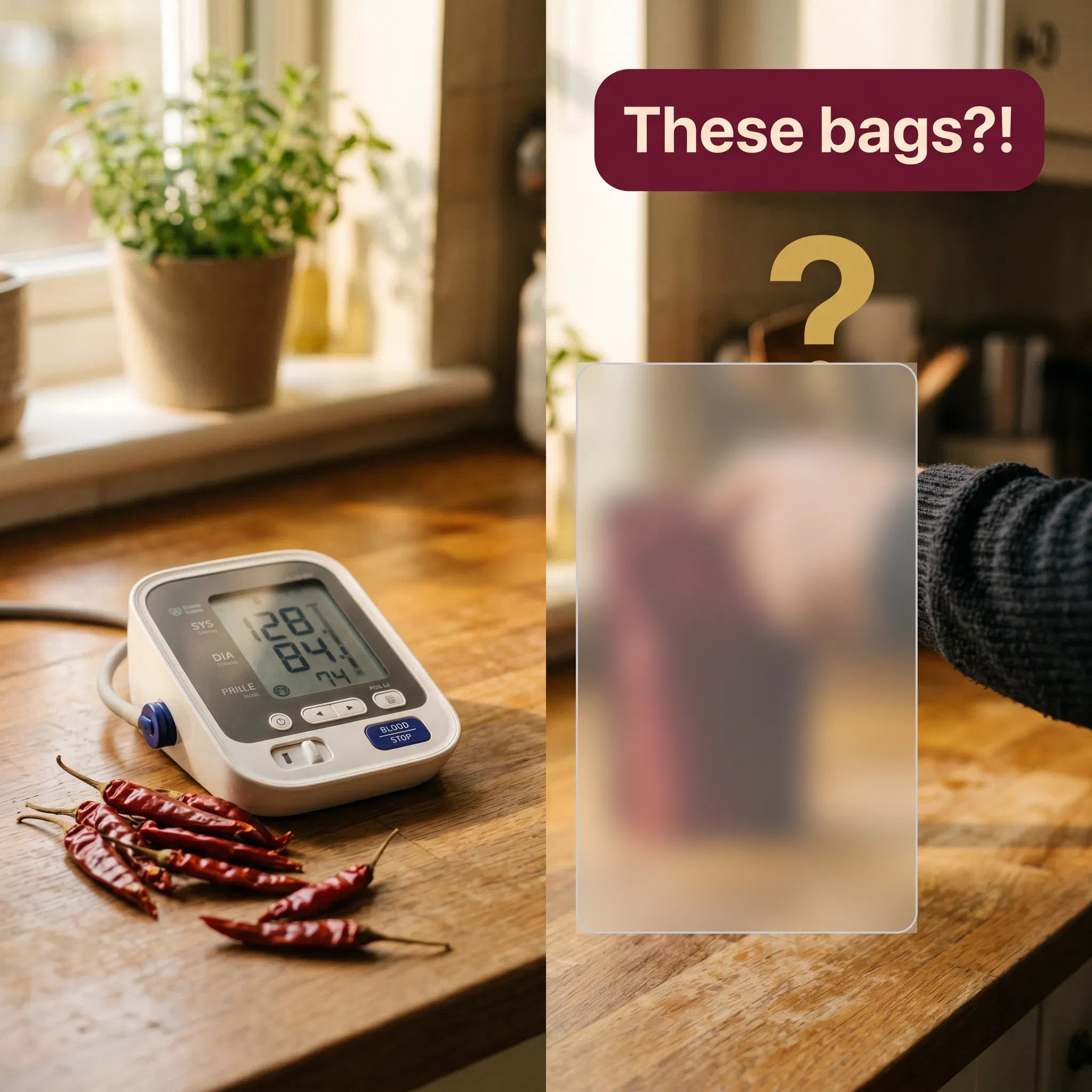 Blood pressure monitor with cayenne softgel bag