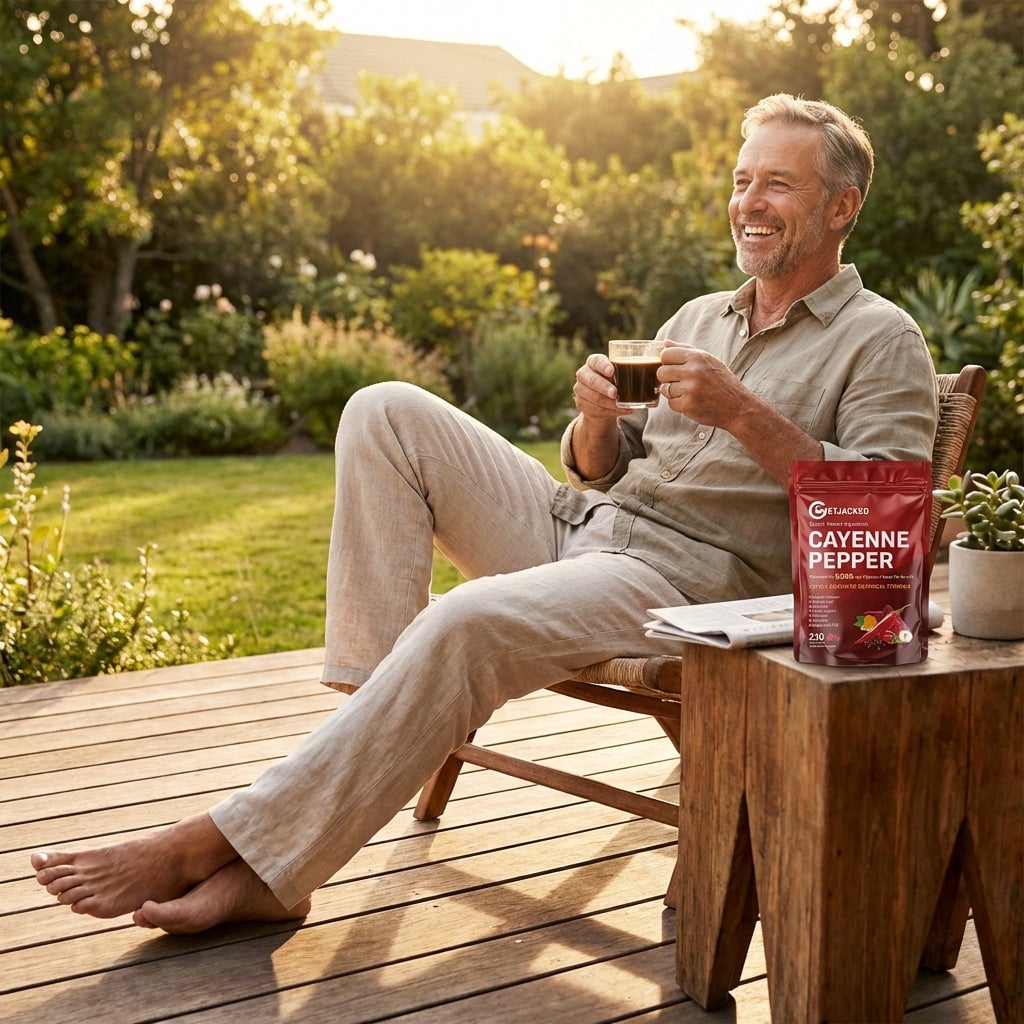 Man enjoying morning on deck