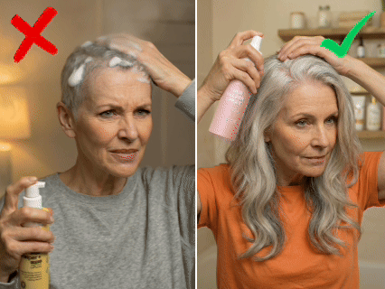 Spraying the hair versus spraying the scalp