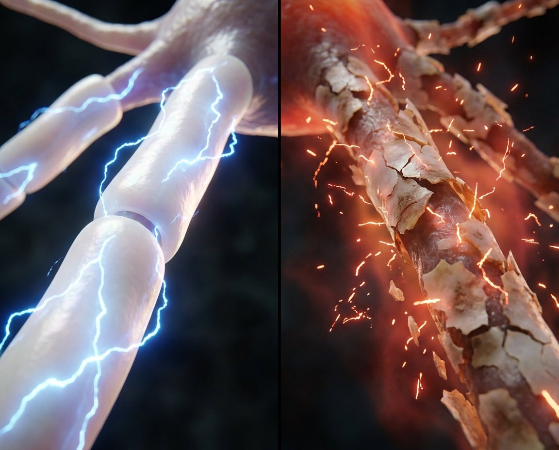 Illustration of a nerve's protective myelin sheath
