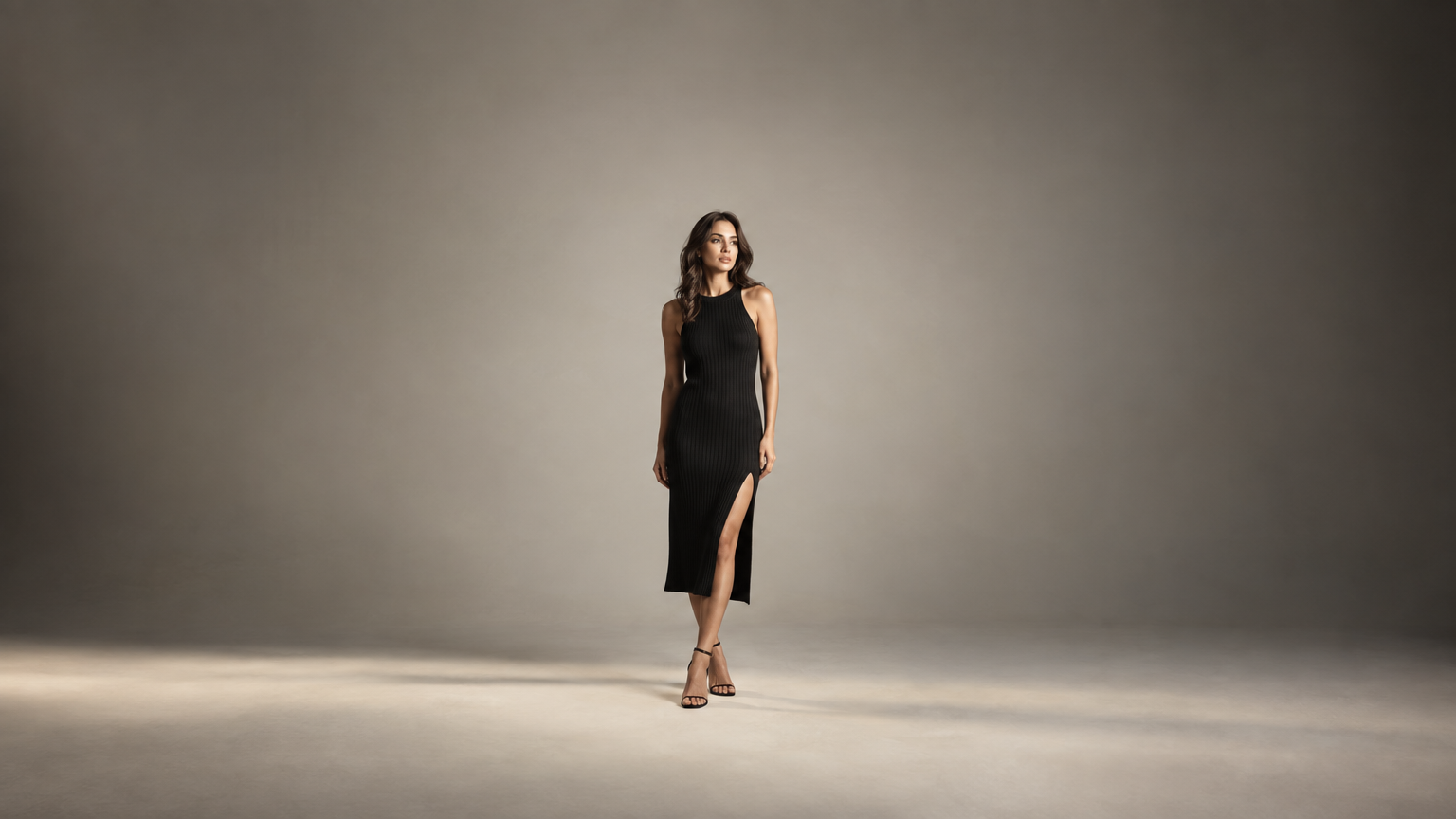 Elegant Ribbed Midi Dress with Side Slit
