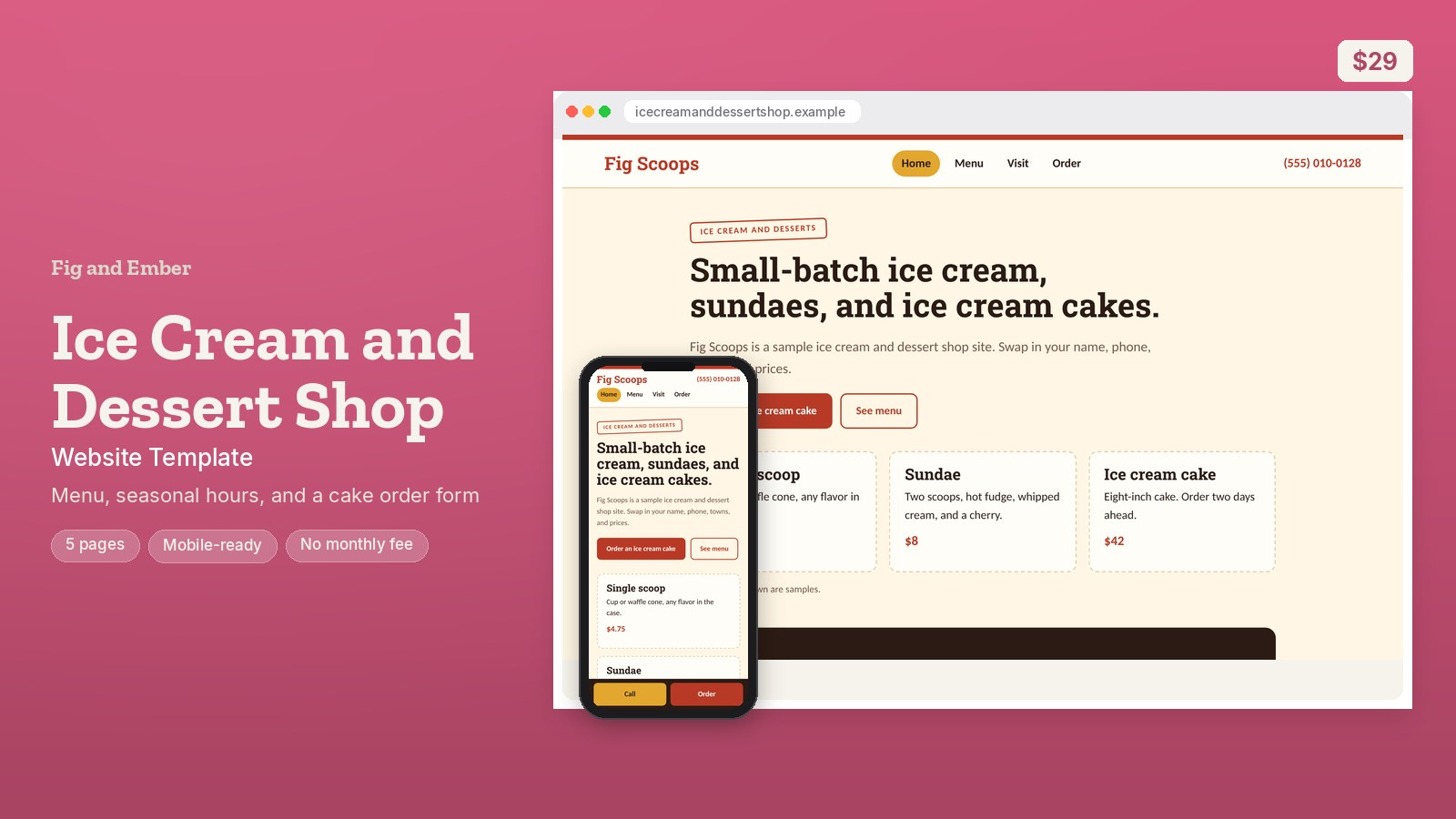 Ice Cream and Dessert Shop Website Template