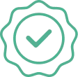 A checkmark inside a green badge icon.