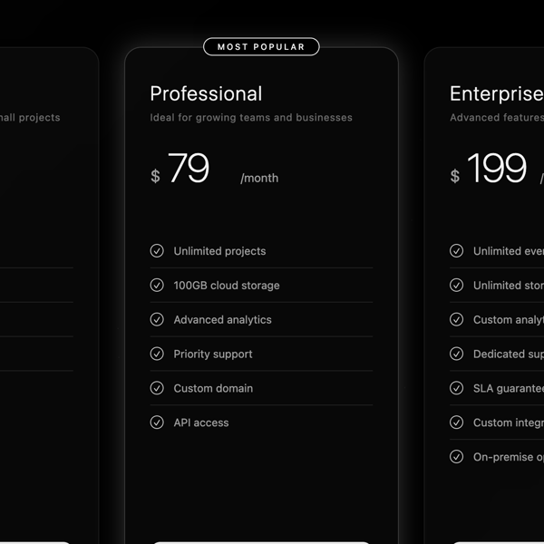 Pricing Section / Features Table Template