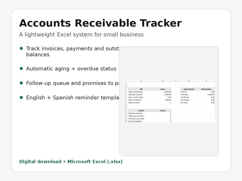 Accounts Receivable Tracker & Invoice Tracker for Small Business — Excel