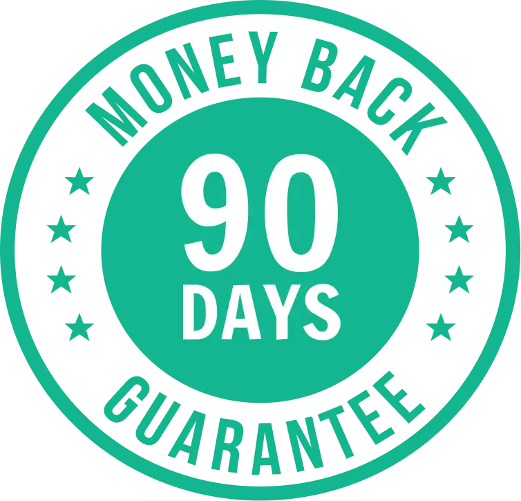 '90-day money-back guarantee seal with stars.'