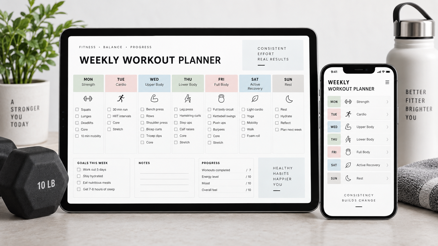 Casual Fitness Weekly Planner