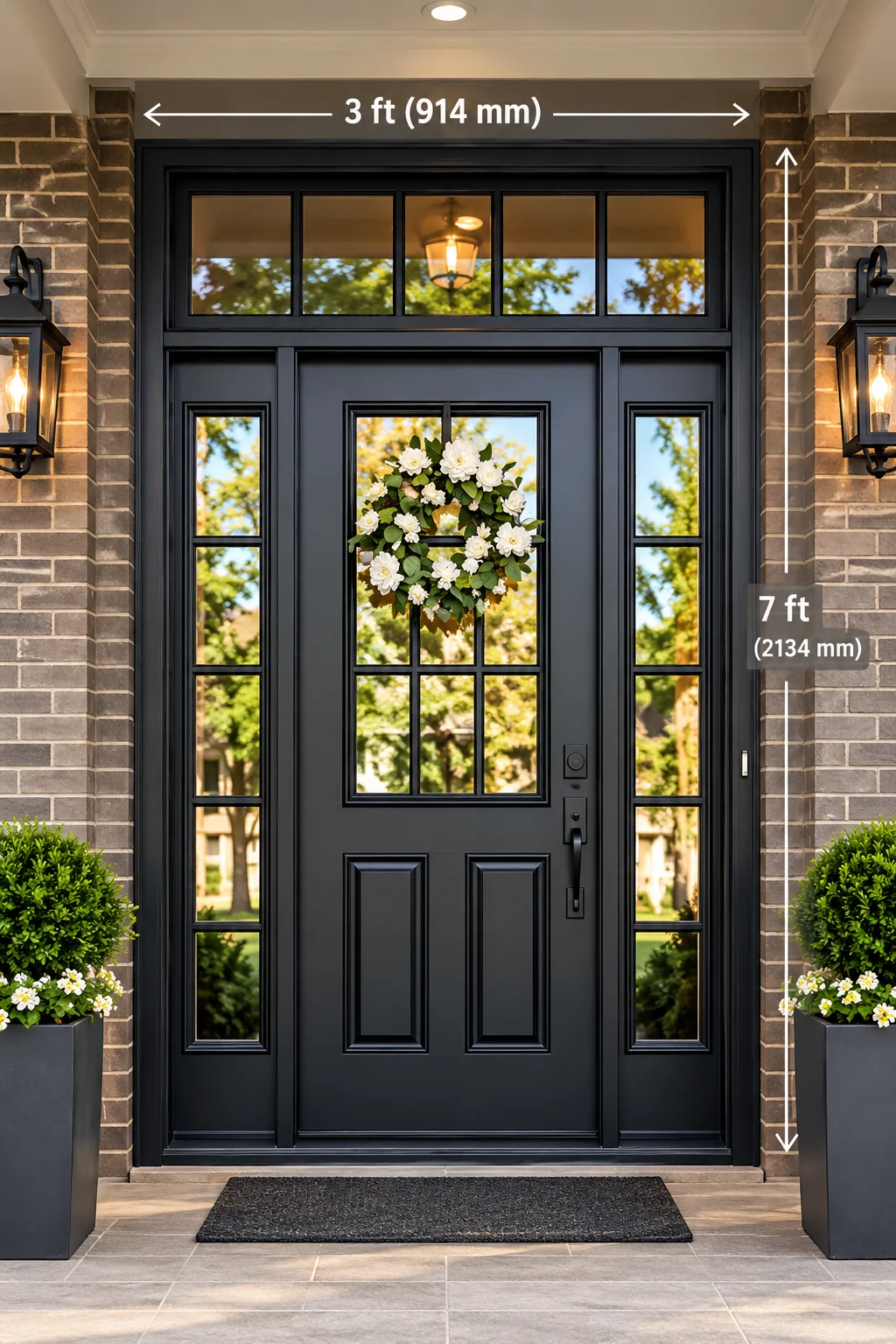 3 × 7 FT Manual Entrance Door with Glass Sidelights & Transom