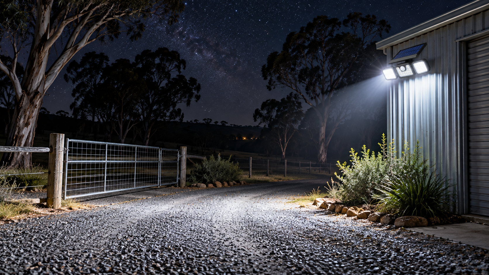The Solar Floodlight lighting an Australian driveway after dark