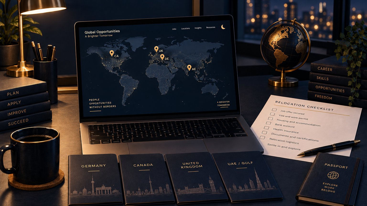 Ultimate workspace: world map with DE, CA, UK, AE pins and international market packs
