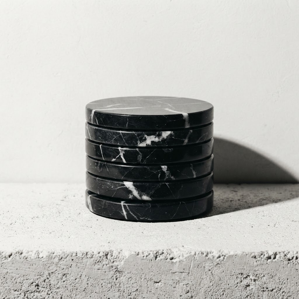 Black Marble Coasters — Set of 6