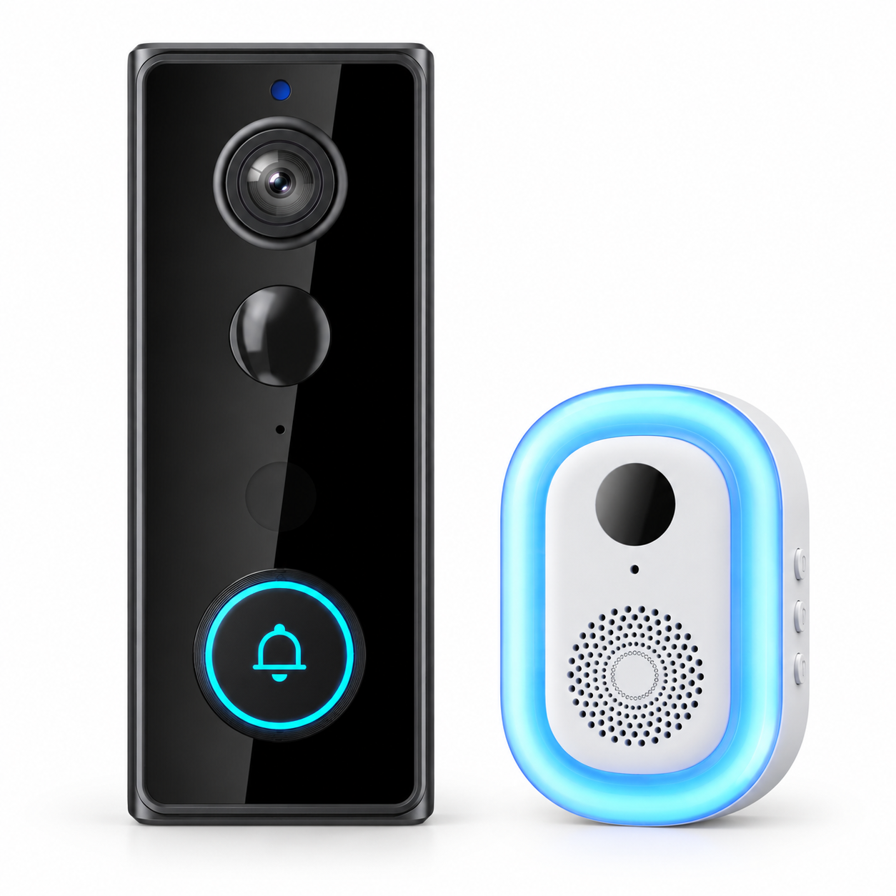The Guardian Video Doorbell shown with the wireless indoor chime included in the box