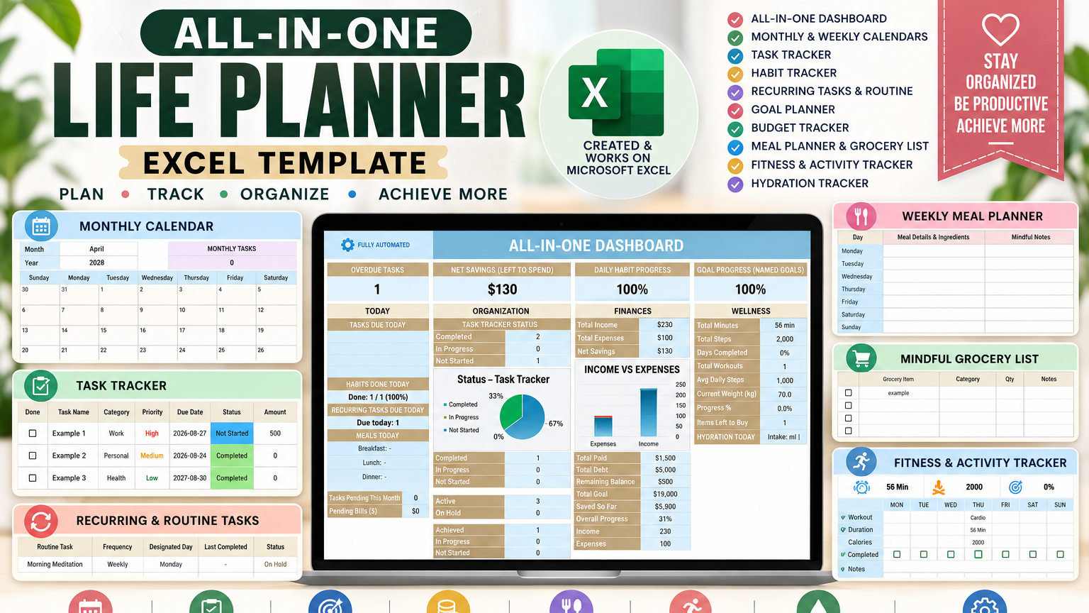 ADHD-Friendly All-in-One Life Planner | Excel Template
