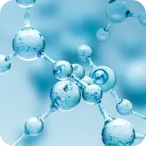 Rendering of interconnected water molecules in a blue and white color scheme.