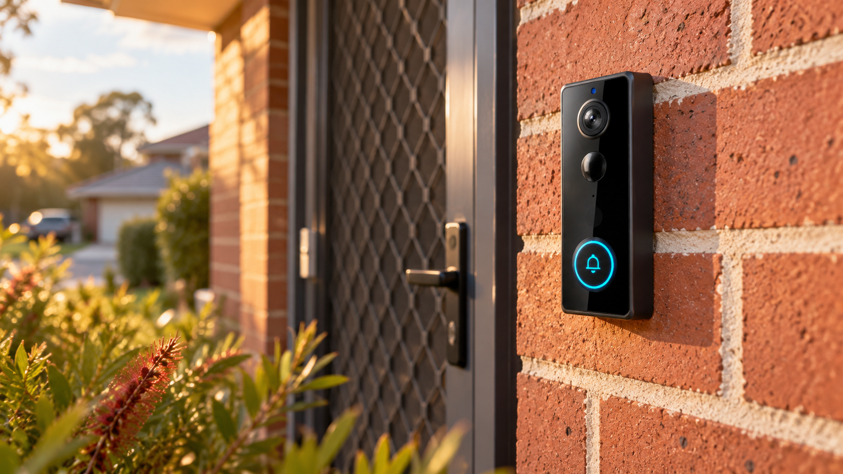 The Guardian Video Doorbell mounted beside the front door of an Australian home