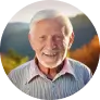 Older man jogging outdoors, smiling and wearing a gray zip-up jacket.