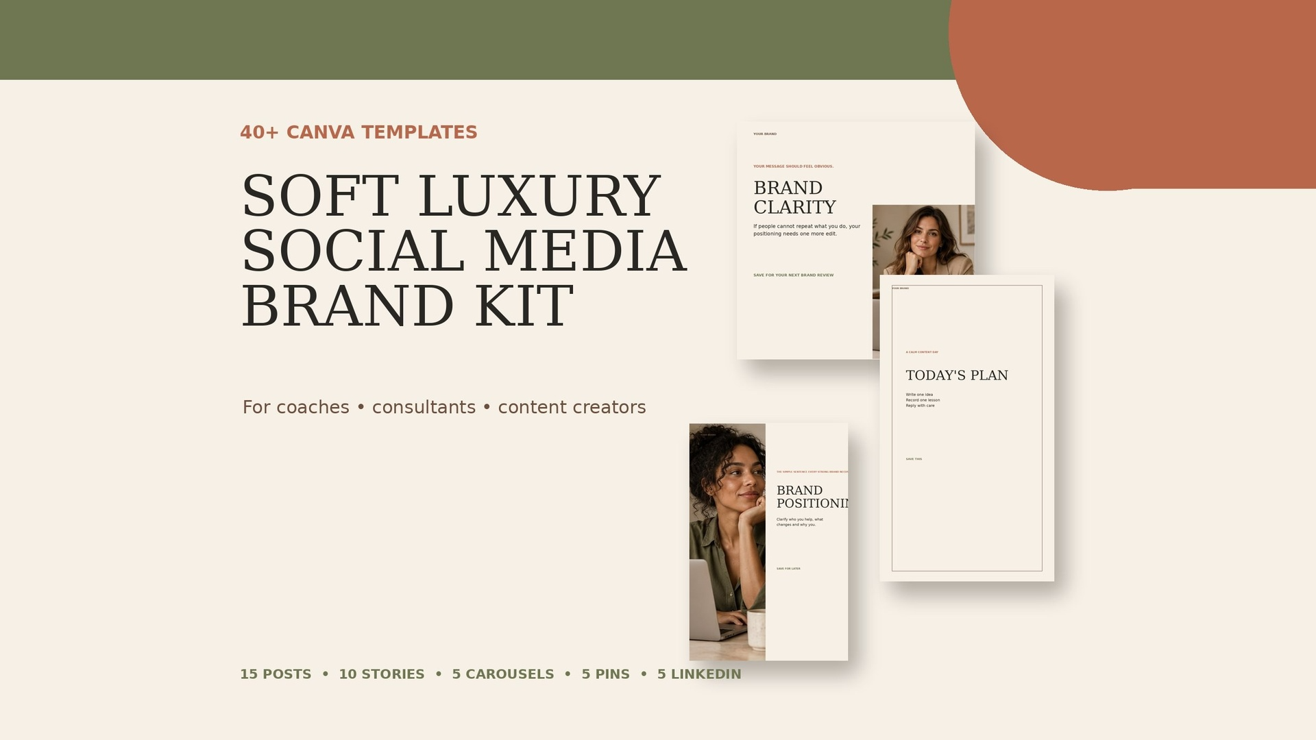 Soft Luxury Social Media Brand Kit — 40 Canva Templates for Coaches & Creators