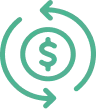 Green dollar sign with circular arrows around it.