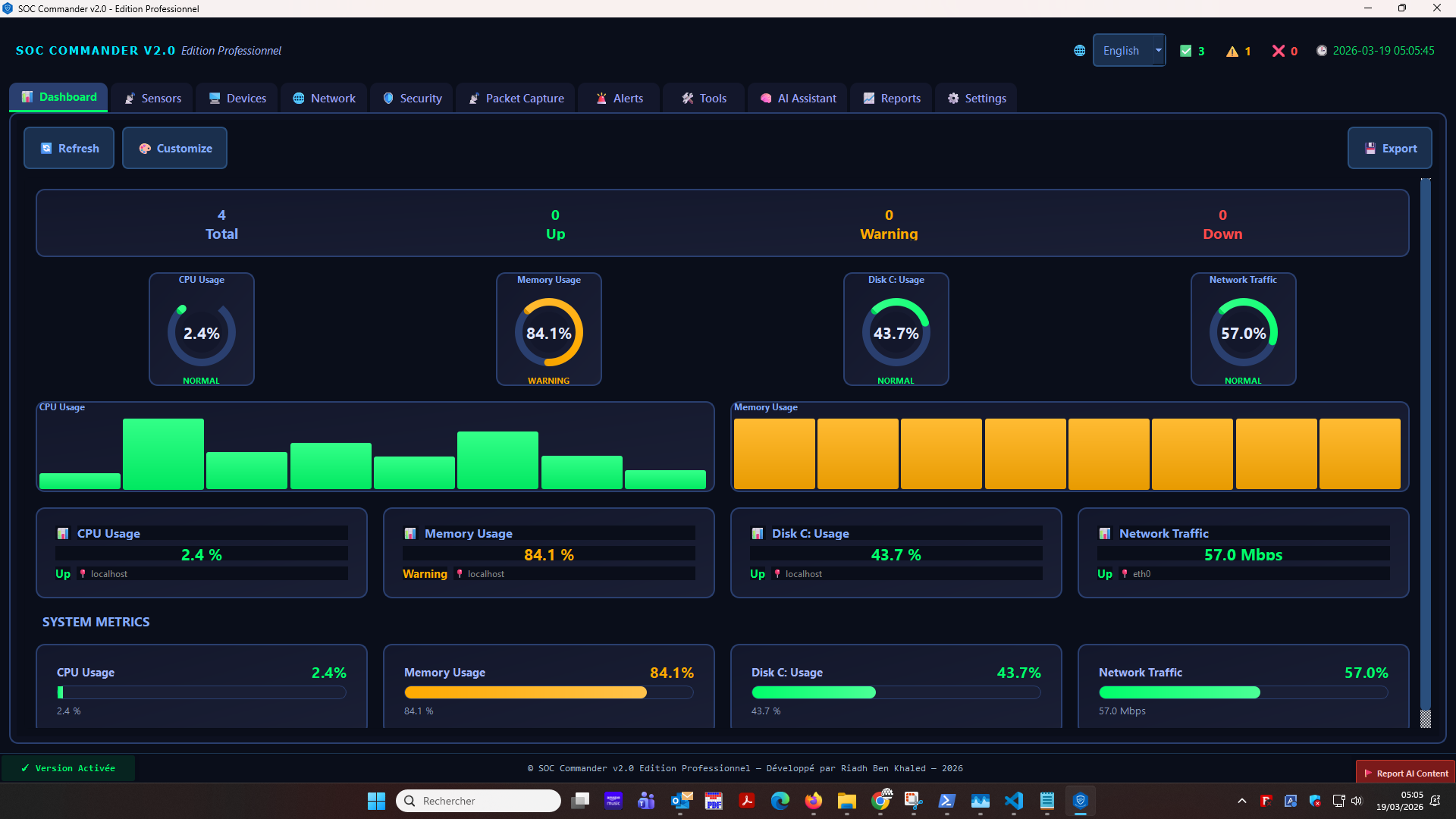 SOC Commander — supervision Windows et réseau