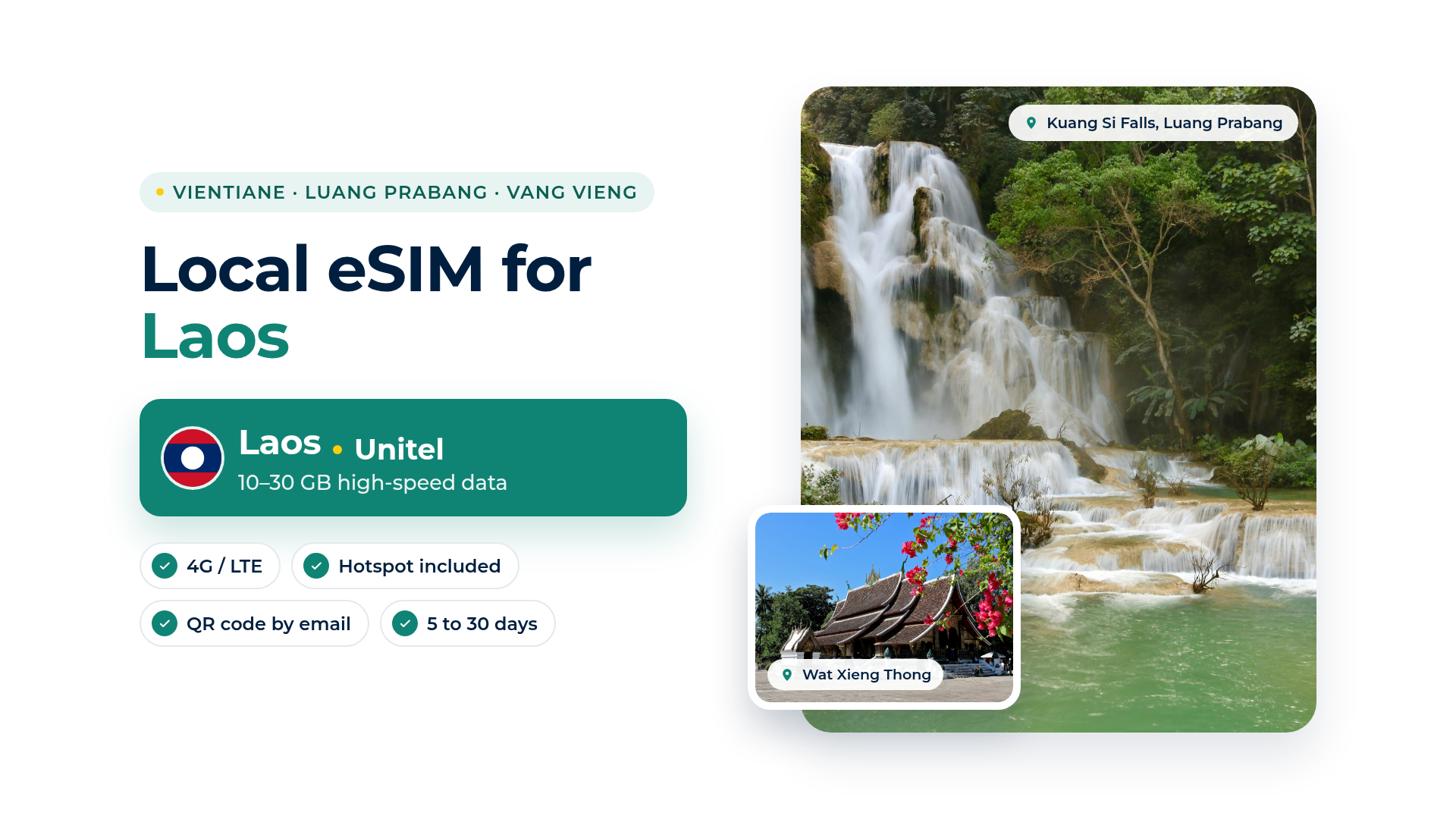 Laos Local eSIM | Unitel · 10–30 GB, 10–30 days