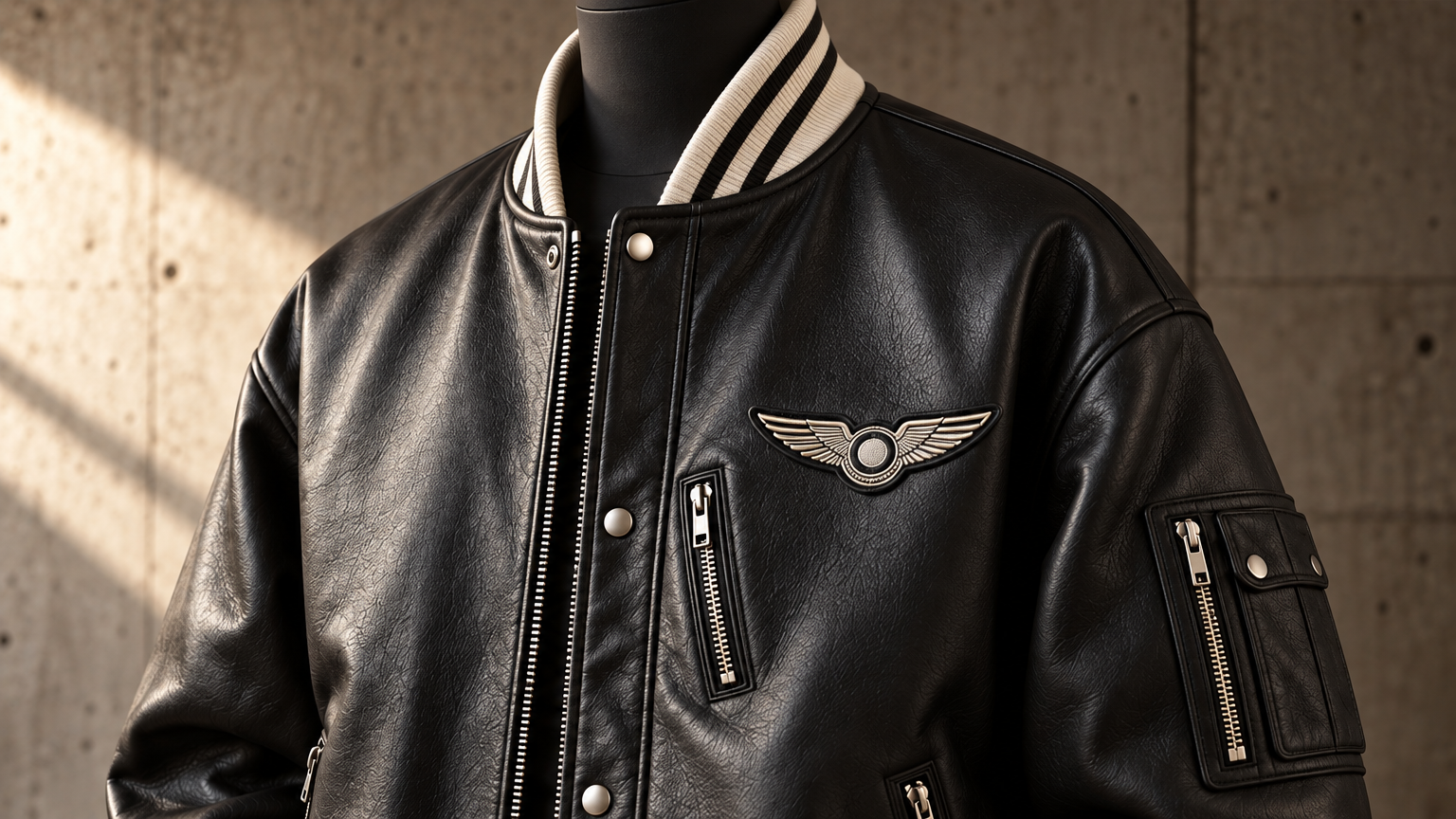 Oversized PU Leather Varsity Jacket