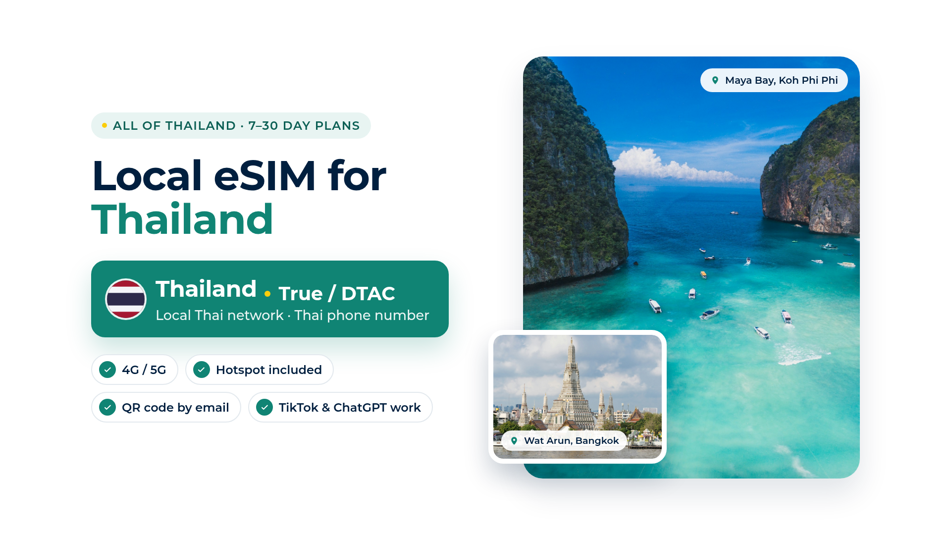 Thailand Local eSIM | Thai Number · 7–30 days, Unlimited plans