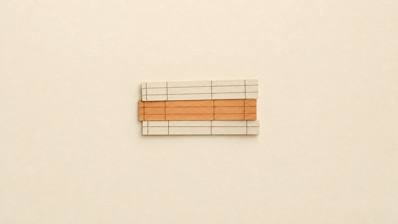 Paper spreadsheet rows stacked, with one copper row sorted into place