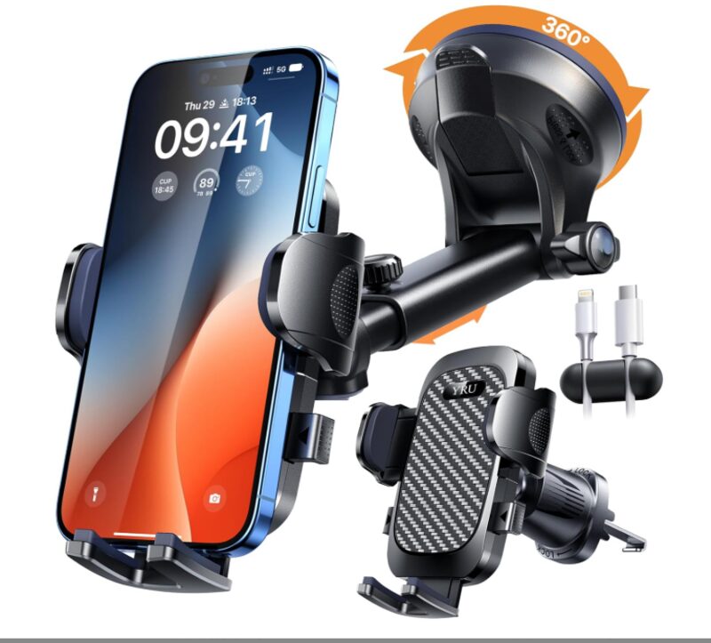 YRU Military-Grade 360° Suction Car Phone Mount