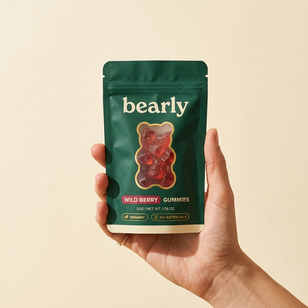 Bearly pouch held in one hand