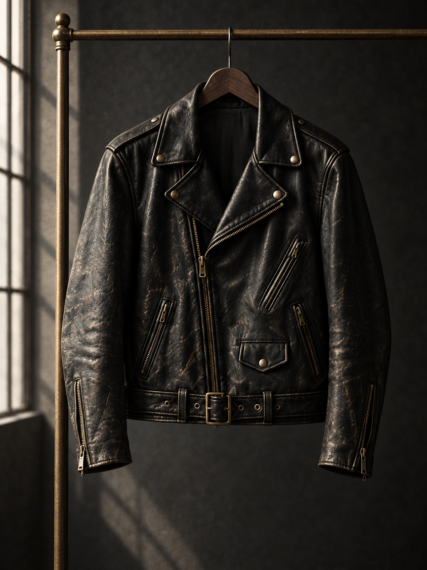 Washed Black Leather Racer