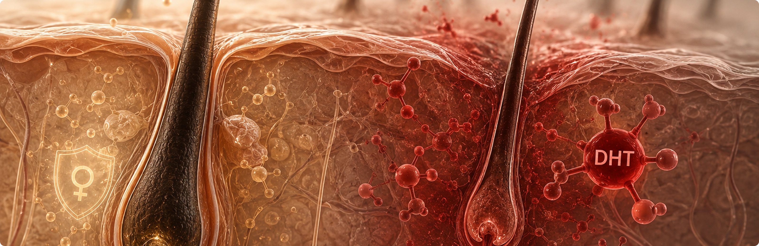 Follicle miniaturisation caused by DHT