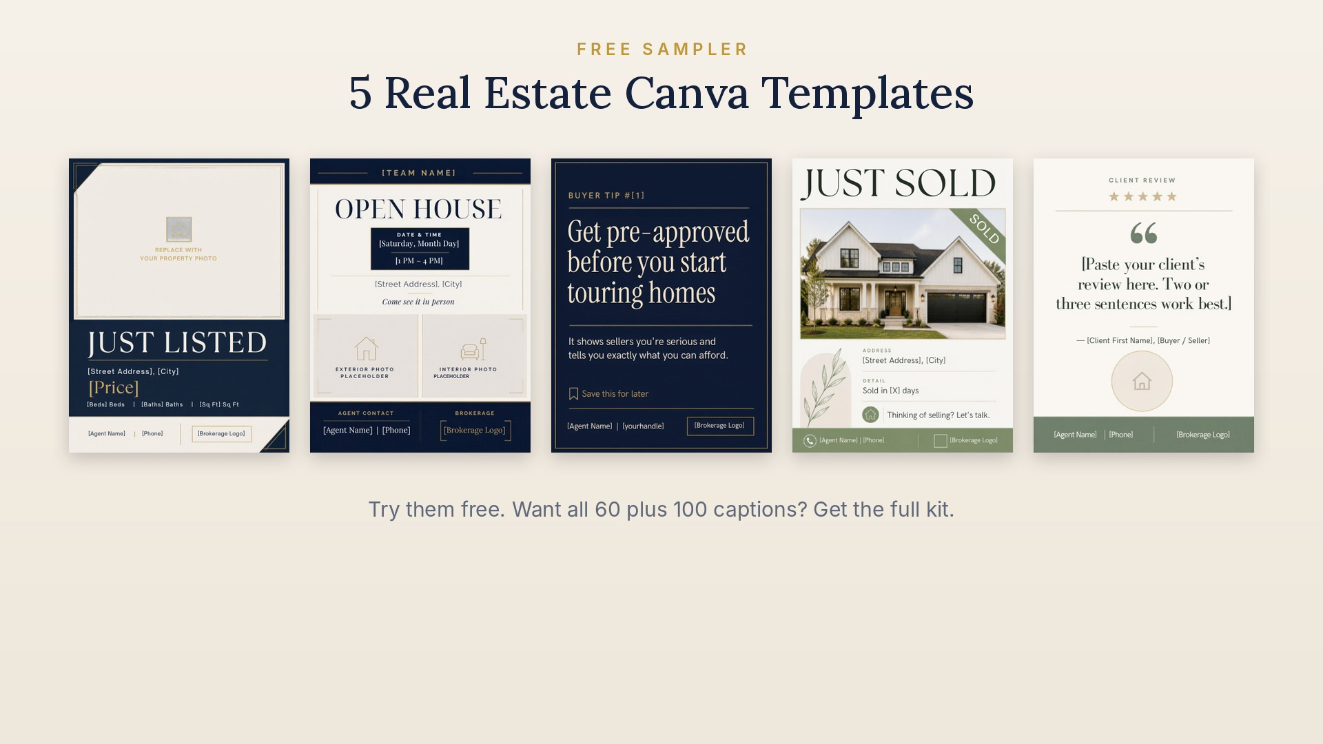 Free Sampler: 5 Real Estate Canva Templates
