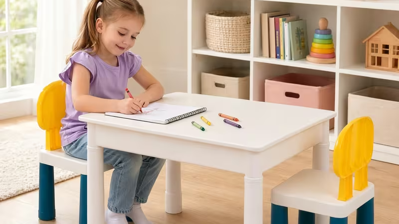 Kids Activity Table Set with Chairs & Building Blocks