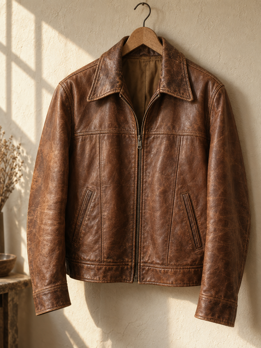 Veste en cuir cognac