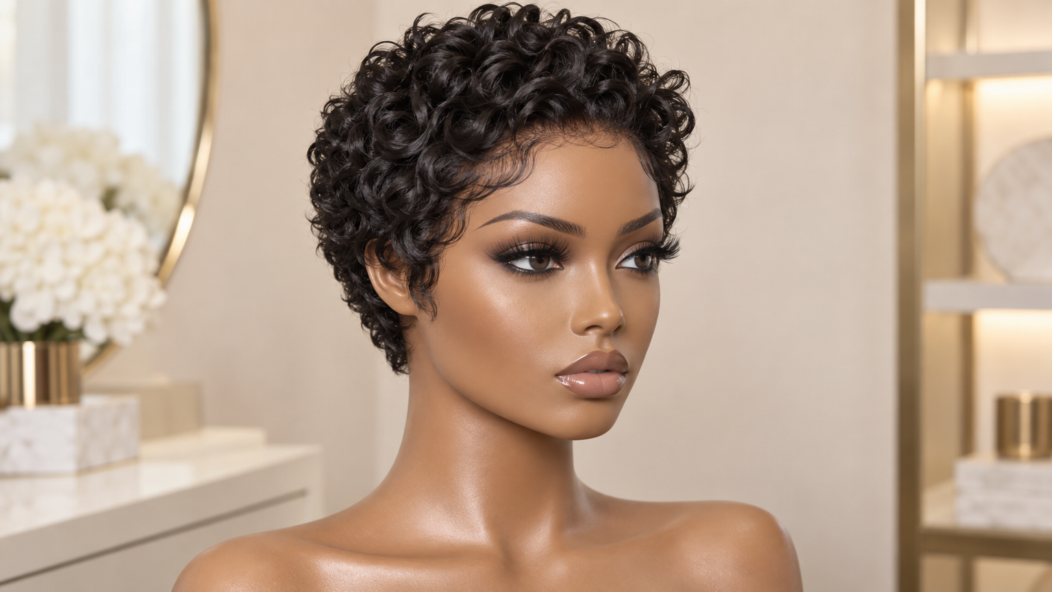 DOUBLE DRAWN HUMAN HAIR PIXIE CURLY WIG