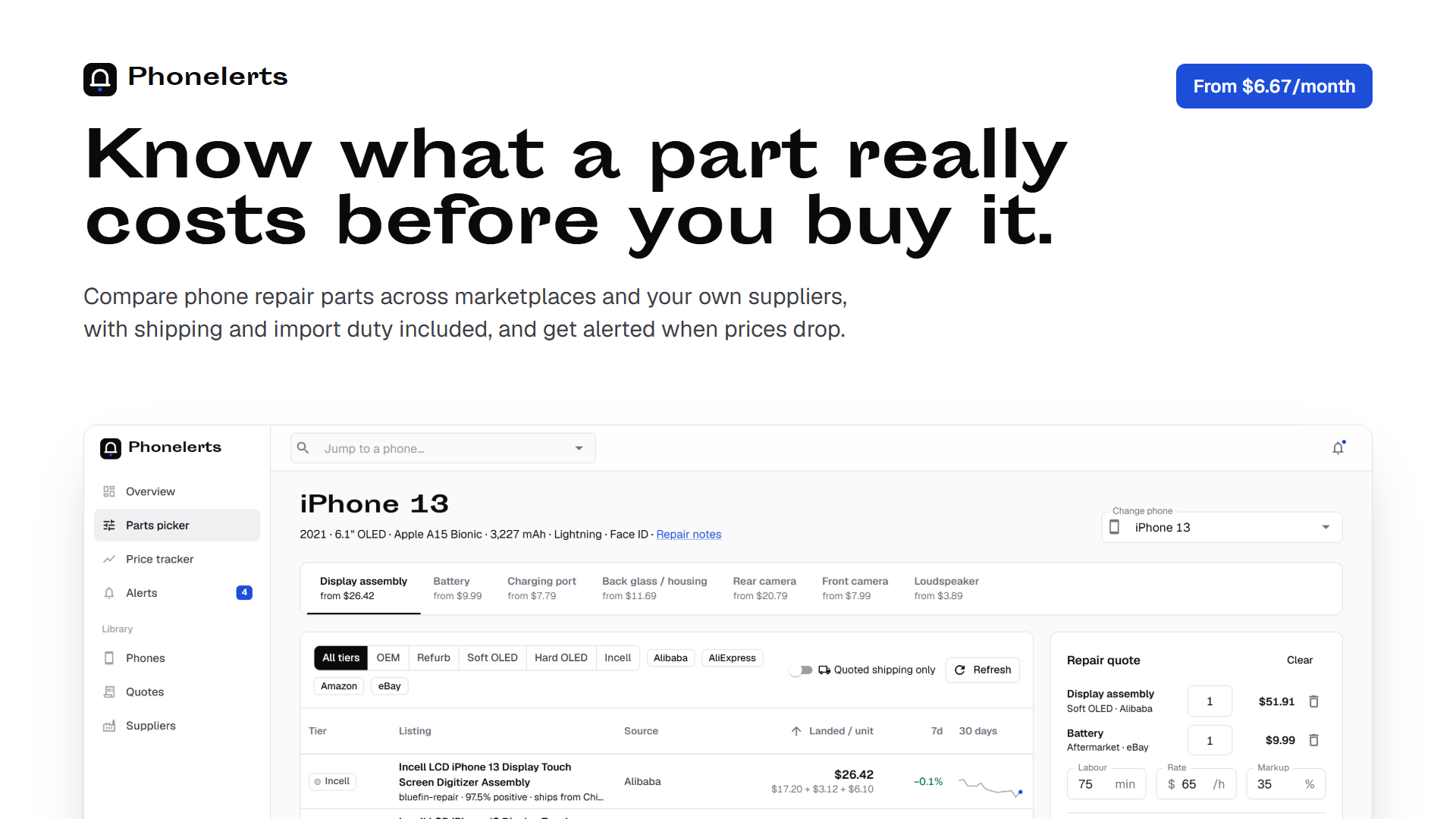 Phonelerts: Phone Parts Price Tracker for Repair Shops