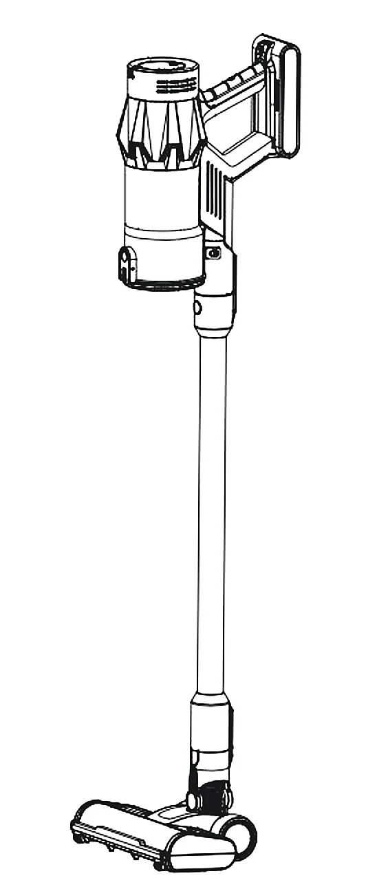 Line drawing of the Vekto V18 stick vacuum