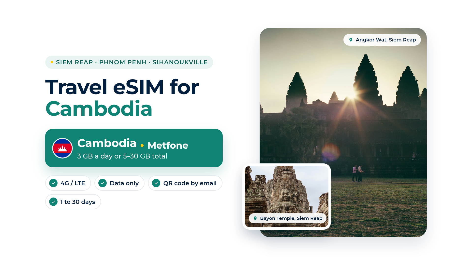 Cambodia Travel eSIM | Metfone · 3 GB/day or 5–30 GB