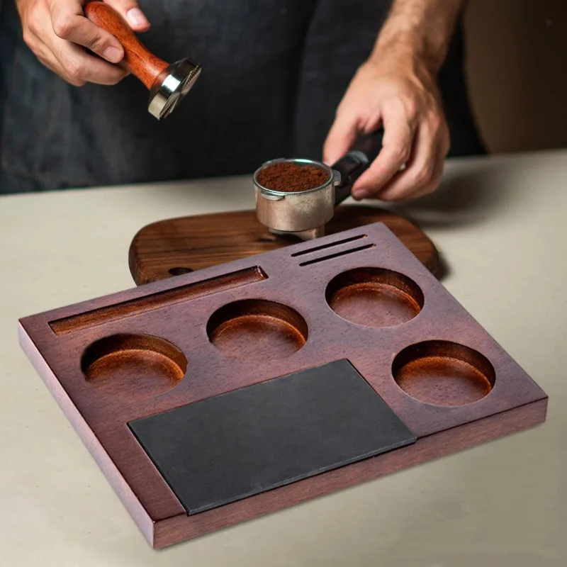 51/54/58mm Coffee Tamping Station Angle Rounded Solid Wood Coffee Tamper